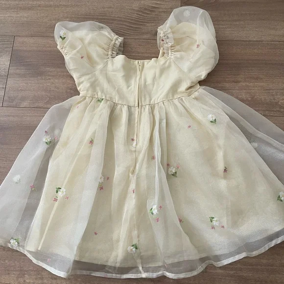 Fairy Whimsical Toddler Pastel Yellow Floral Puff Sleeve Spring  Dress Size 4T - Picture 2 of 3